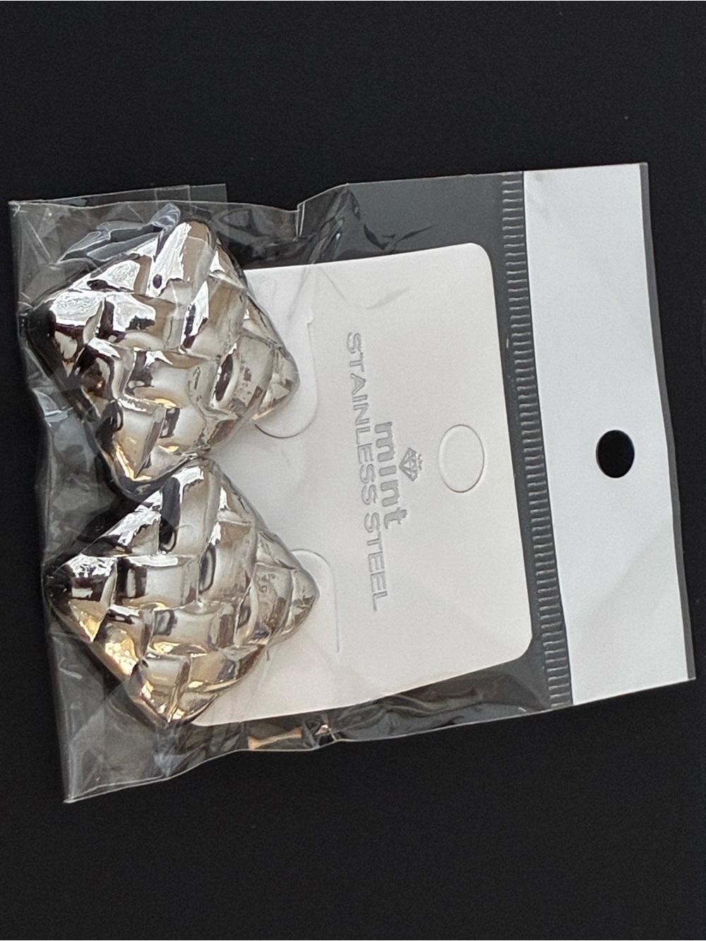 Silver Woven-Texture Stainless Steel Earrings